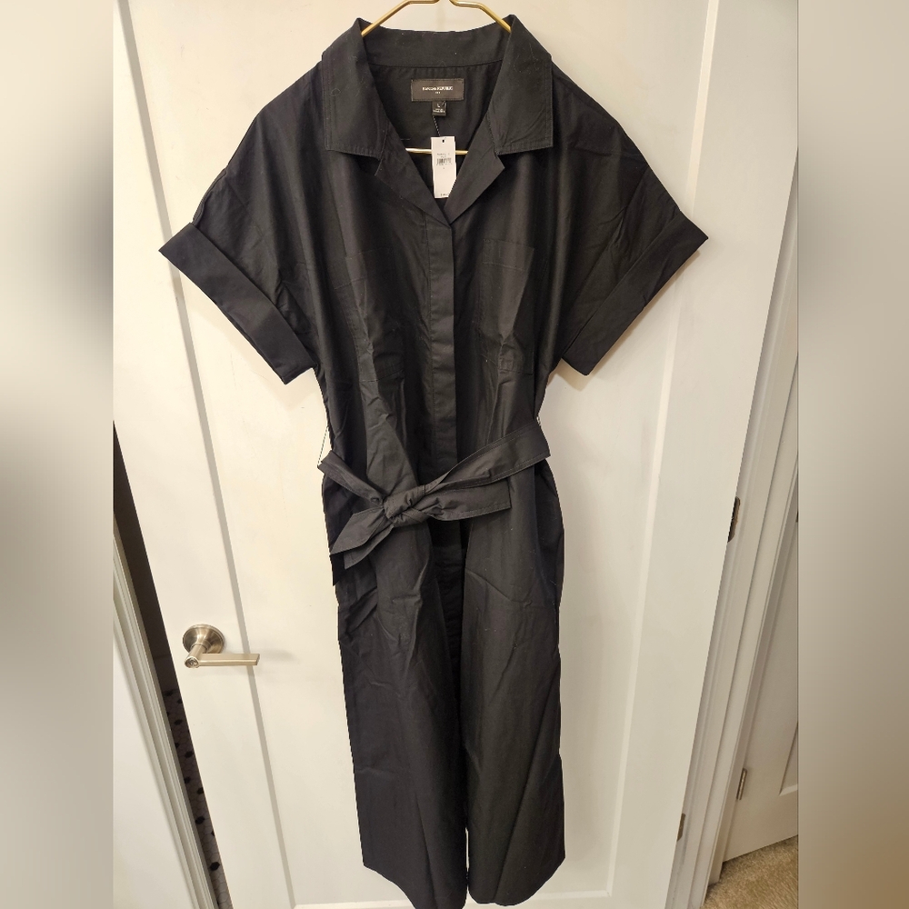 NWT - Banana Republic Cotton Black Tie Waisted Midi Shirtdress - Size L